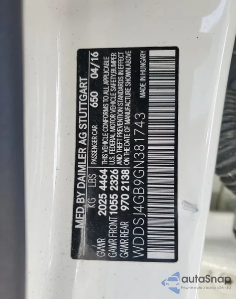 2016 Mercedes-Benz Cla 250 4Matic z USA, uszkodzony, nr VIN WDDSJ4GB9GN381743